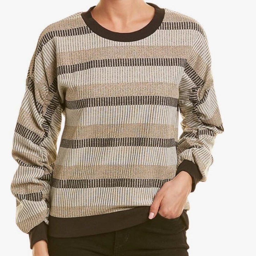 BCBGeneration Women's Shirred Sleeve Sweatshirt - XXS - Black and Gold